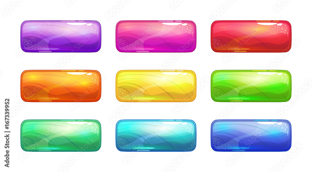 Cartoon colorful glossy long buttons set. Cartoon colorful glossy long buttons set.