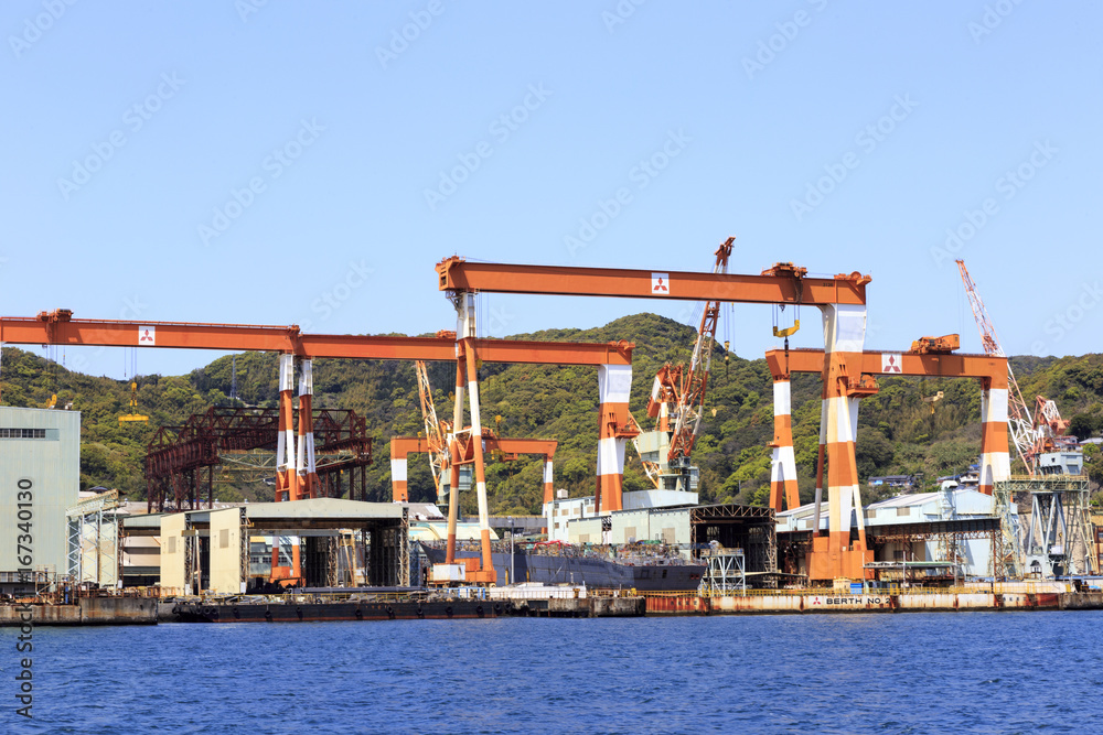 Naklejka premium Shipyard in Nagasaki harbor