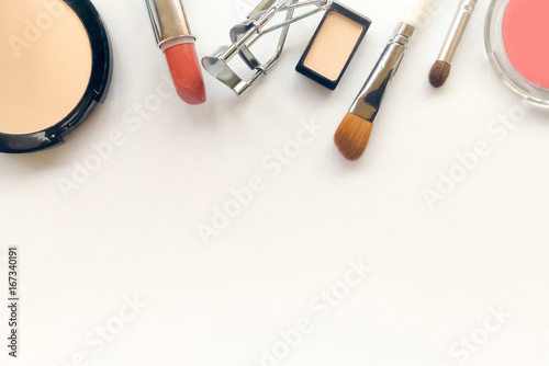 Cosmetic accessories on a white background