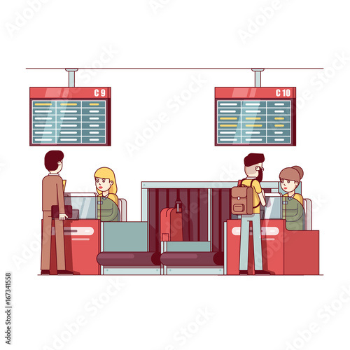 Woman working at airport check in desk counter
