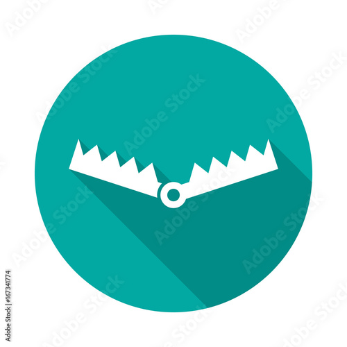 Trap circle icon with long shadow. Flat design style. Trap simple silhouette. Modern, minimalist, round icon in stylish colors. Web site page and mobile app design vector element.