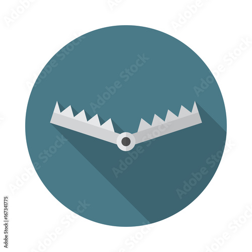 Trap circle icon with long shadow. Flat design style. Trap simple silhouette. Modern, minimalist, round icon in stylish colors. Web site page and mobile app design vector element.