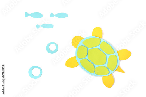 Turtle paper cut on white background - isolated
