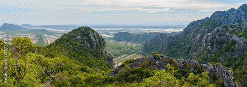 Mountain range landscape view of Khao Dang Viewpoint, Sam Roi Yod National park, Phra Chaup Khi Ri Khun Province in Middle of Thailand. photo