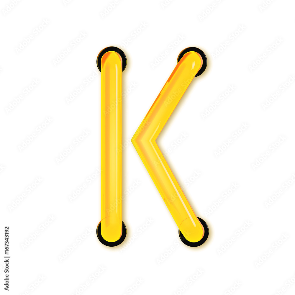 Obraz premium Neon tube style light letter K. Glowing neon Capital letter. 3D rendering