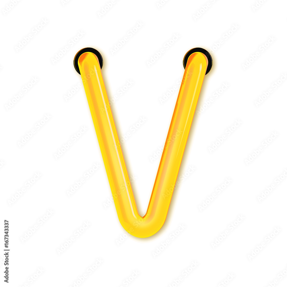 Obraz premium Neon tube style light letter V. Glowing neon Capital letter. 3D rendering