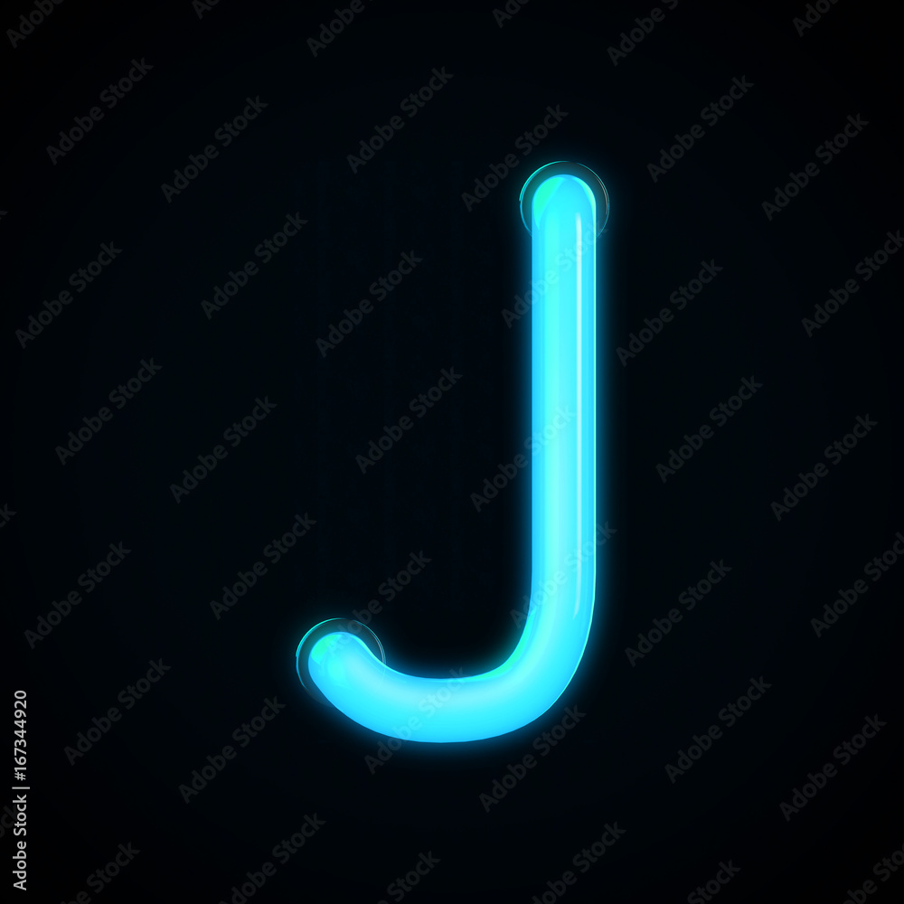 Blue neon glowing light letter J capital letter. 3D rendering Blue neon glowing light letter J capital letter. 3D rendering