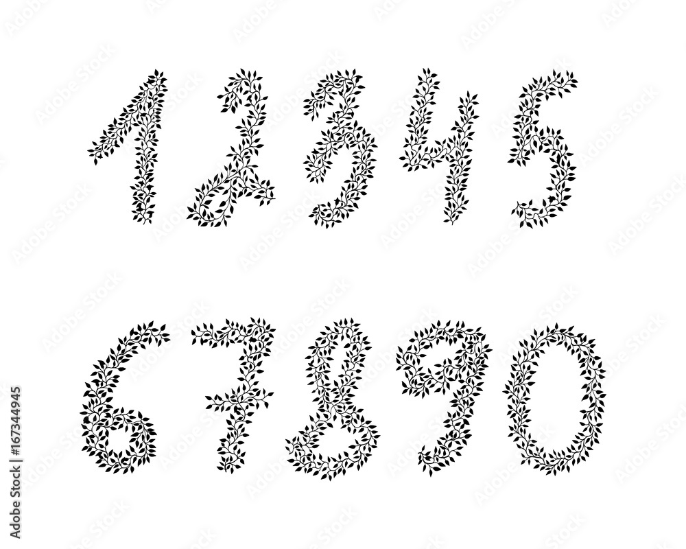 Vector hand drawn numbers. Floral elements for your design. Vector hand drawn numbers. Floral elements for your design.