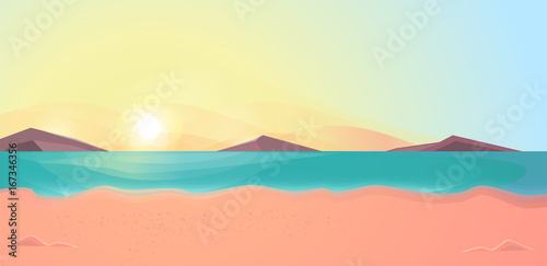 Dawn on the beach. Summer vector illustration  landscape..