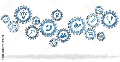 scribble gears with different business icons