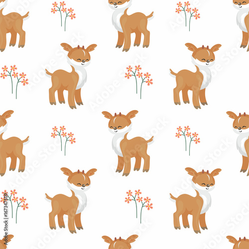 Baby colorful seamless pattern with the image of a cute woodland animals. Vector background.