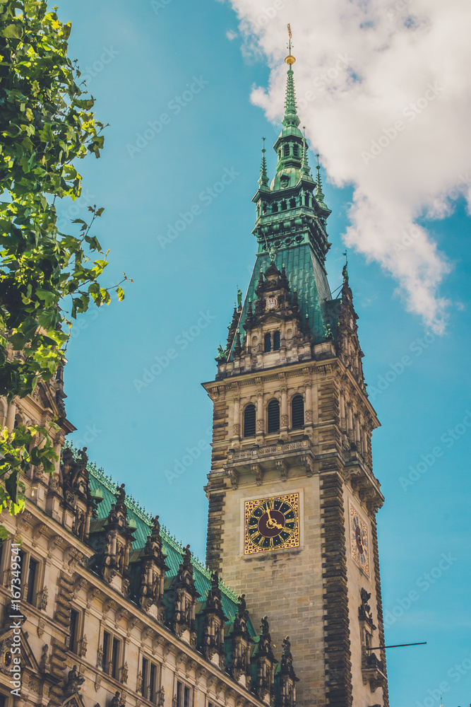 City Hall Tower. Vertical shot. Hamburg, Germany
