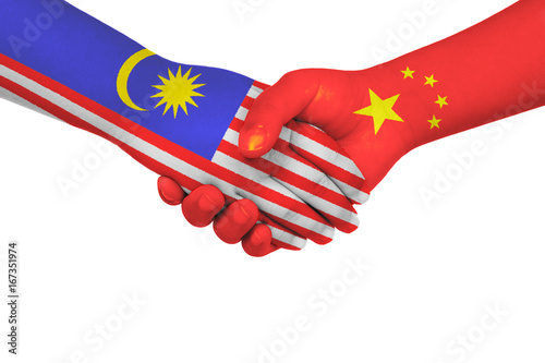 Handshake between China and Malaysia