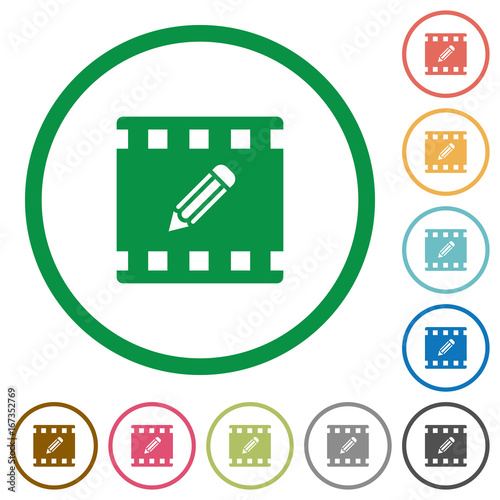 Edit movie flat icons with outlines