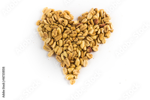 Toasted and peeled peanuts. Heart shaped