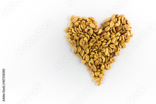 Toasted and peeled peanuts. Heart shaped