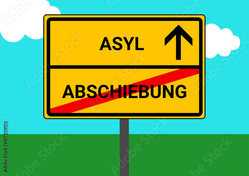 Schild Ortsausfahrt Abschiebung Asyl