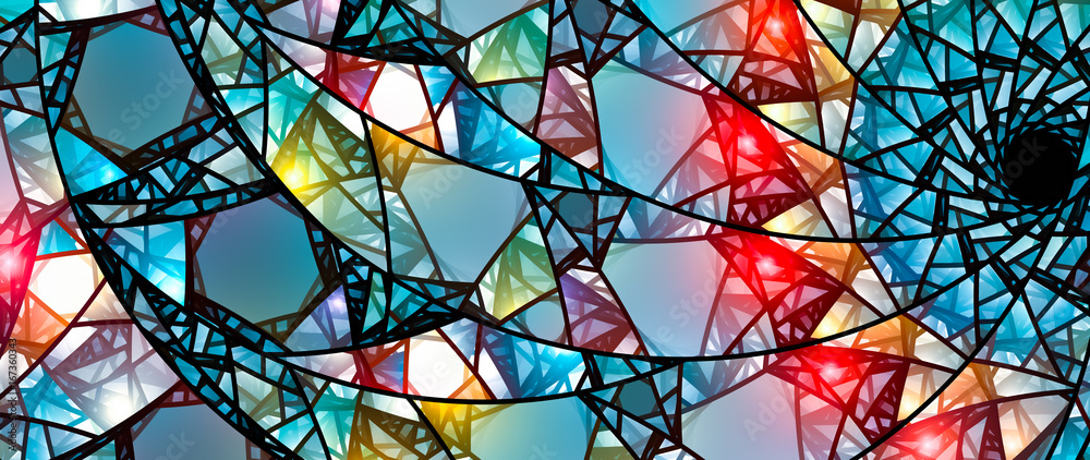 Colorful glowing stained glass - obrazy, fototapety, plakaty 