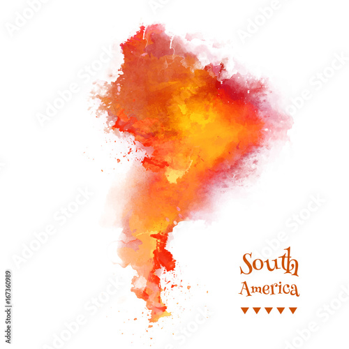 Vector map of South America. Hand-drawn ethno pattern, Abstract Background with Watercolor Stains, Vector Design