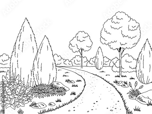 Garden graphic black white landscape sketch illustration vector