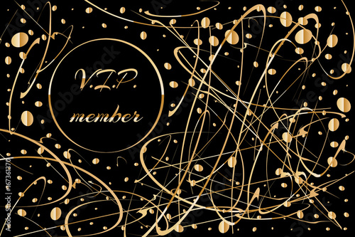 Gold card, luxury background with golden decoration on black, vector illustration. VIP member sign