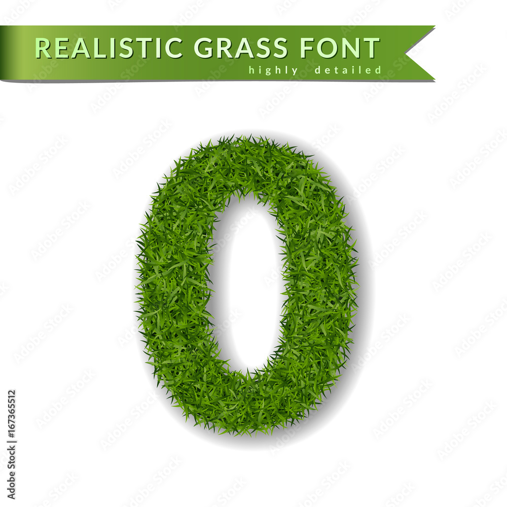 Grass number zero. Green number 0, isolated on white background. Green grass zero, symbol of fresh nature, plant lawn, summer. Grass 3D texture spring font. Beautiful eco design Vector illustration Grass number zero. Green number 0, isolated on white background. Green grass zero, symbol of fresh nature, plant lawn, summer. Grass 3D texture spring font. Beautiful eco design Vector illustration