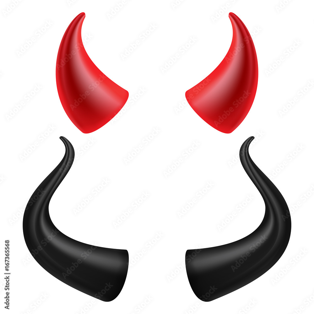 Vecteur Stock Devils Horns Vector. Realistic Red And Black Devil Horns Set.  Isolated On White Illustration. | Adobe Stock
