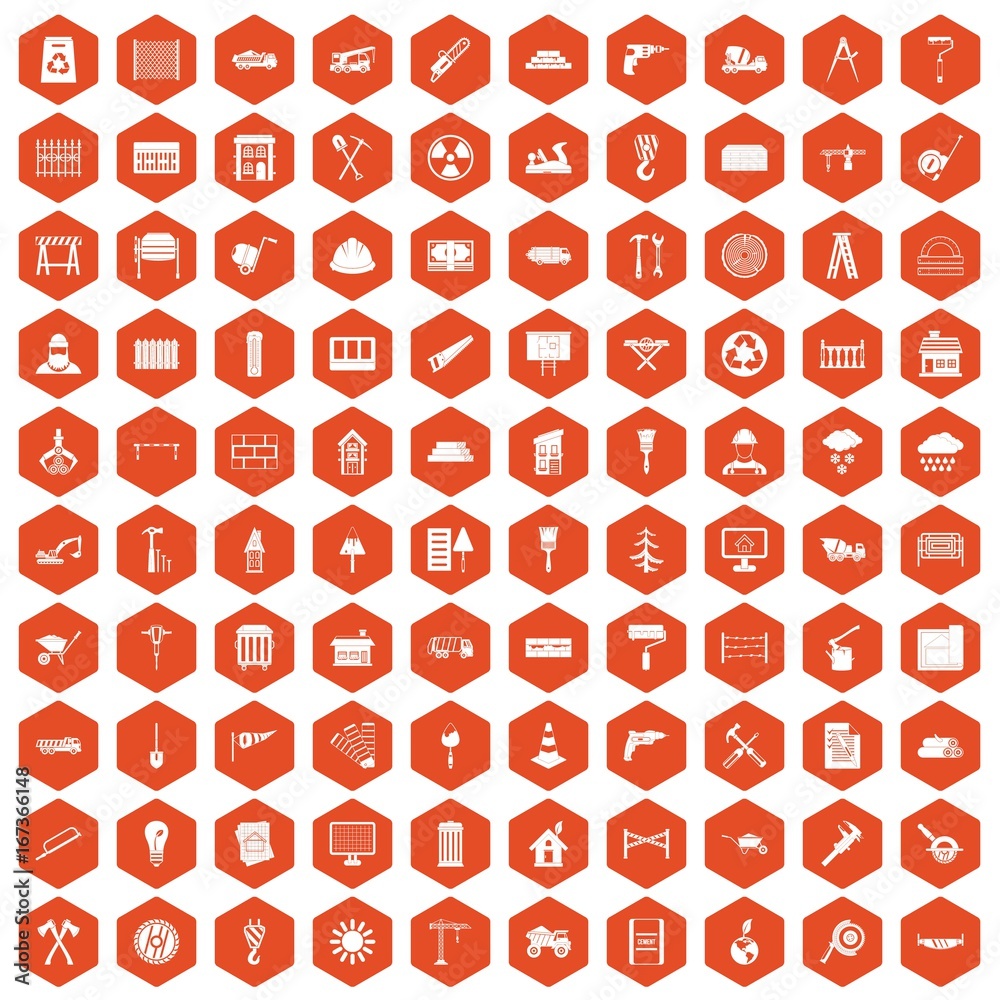 100 building materials icons hexagon orange 100 building materials icons hexagon orange