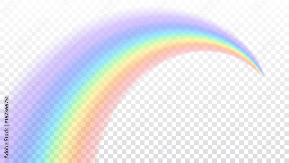 Rainbow icon. Shape arch realistic isolated on white transparent background. Colorful light and bright design element. Symbol of rain, sky, clear, nature. Graphic object Vector illustration