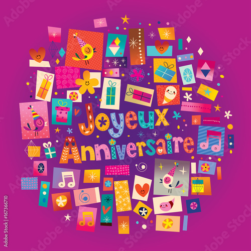 Joyeux Anniversaire Happy Birthday in French greeting card