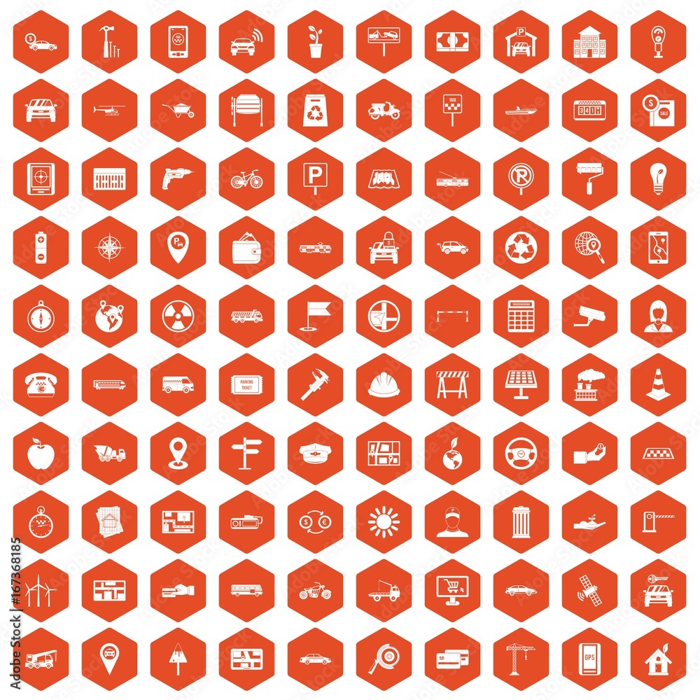 100 car icons hexagon orange 100 car icons hexagon orange