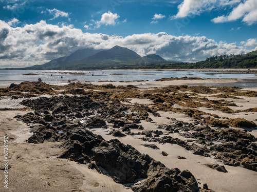 Картината върху платно Croagh Patrick in clouds seen from Louisburgh small harbor, Ireland