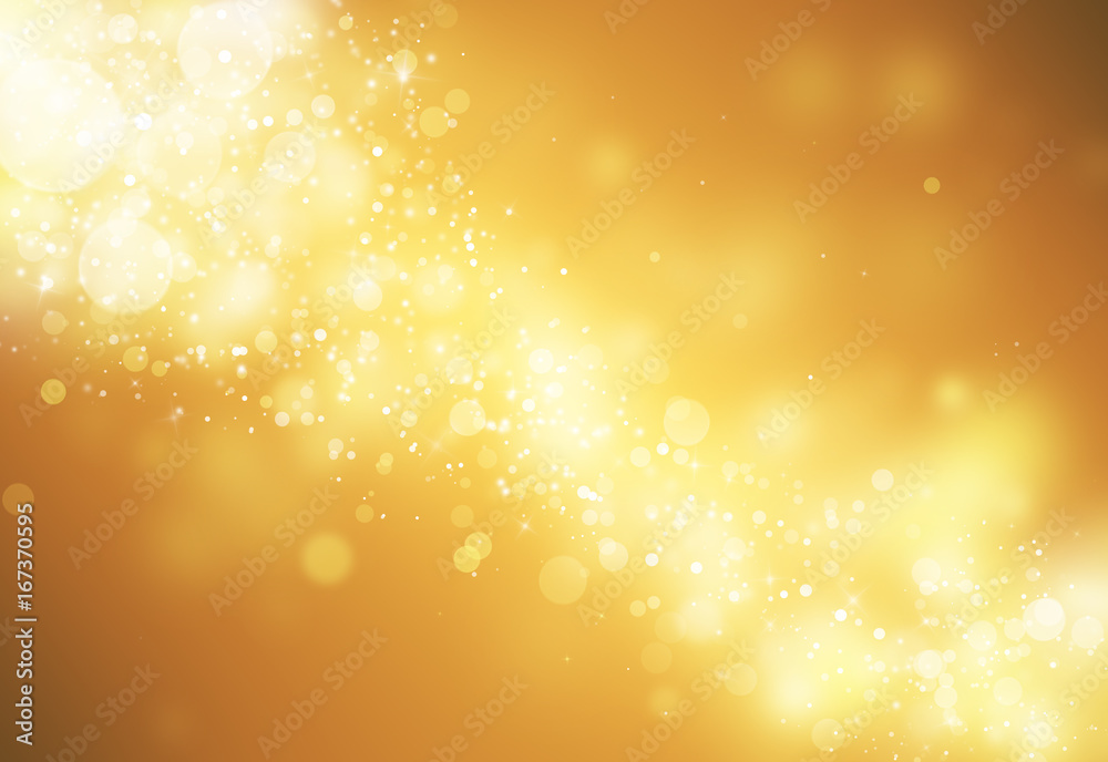 Dark Gold glitter sparkles rays lights bokeh Festive Christmas Elegant abstract background. - obrazy, fototapety, plakaty 