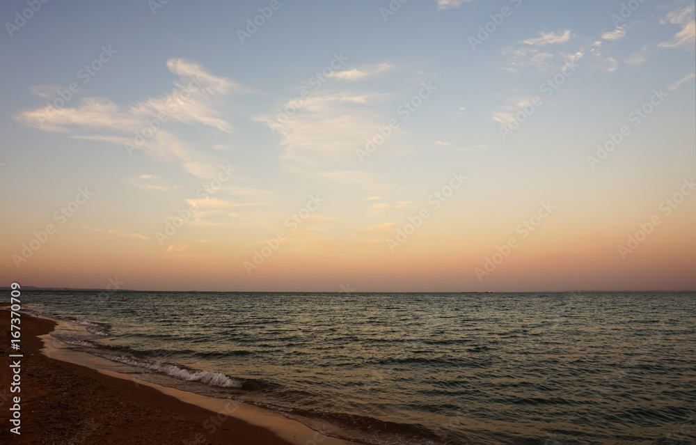 Sea , Beautiful sunset with birds 