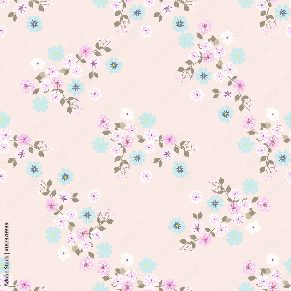 Flowery bright pattern in small-scale flowers. Calico millefleurs. Floral seamless background for textile, surface, fabric, wallpapers, print, gift wrap and scrapbooking, decoupage.