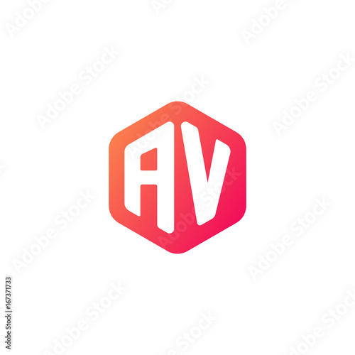 Initial letter av, rounded hexagon logo, gradient red orange colors
 
