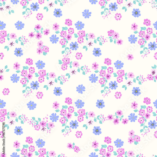Flowery bright pattern in small-scale flowers. Calico millefleurs. Floral seamless background for textile, surface, fabric, wallpapers, print, gift wrap and scrapbooking, decoupage.