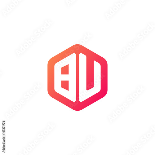 Free Download Initial letter bu, rounded hexagon logo, gradient red orange colors
 
 - GFXLoad