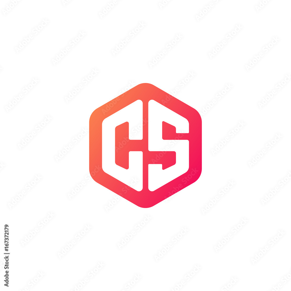 Obraz premium Initial letter cs, rounded hexagon logo, gradient red orange colors 