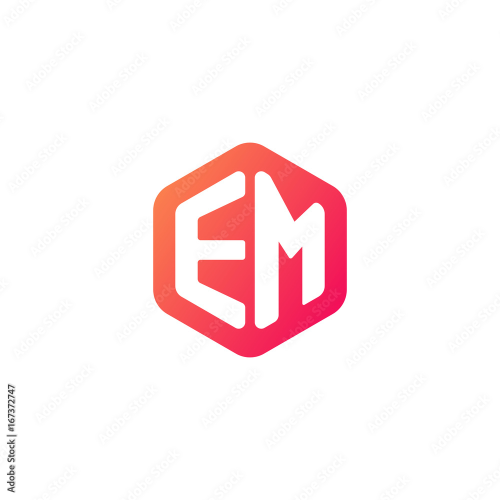 Initial letter em, rounded hexagon logo, gradient red orange colors
Initial letter em, rounded hexagon logo, gradient red orange colors