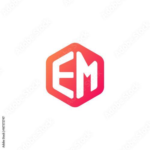 Free Download Initial letter em, rounded hexagon logo, gradient red orange colors
 
 - GFXLoad