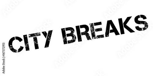 City Breaks rubber stamp. Grunge design with dust scratches. Effects can be easily removed for a clean, crisp look. Color is easily changed.
