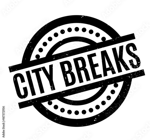 City Breaks rubber stamp. Grunge design with dust scratches. Effects can be easily removed for a clean, crisp look. Color is easily changed.