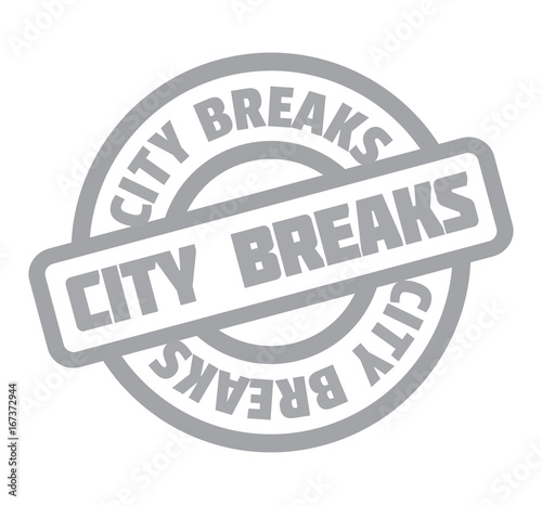 City Breaks rubber stamp. Grunge design with dust scratches. Effects can be easily removed for a clean, crisp look. Color is easily changed.