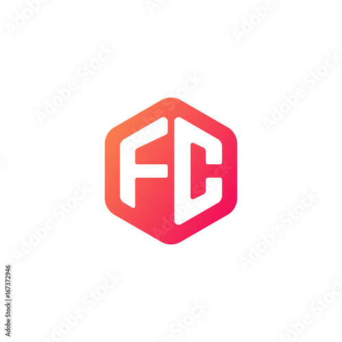 Initial letter fc, rounded hexagon logo, gradient red orange colors 