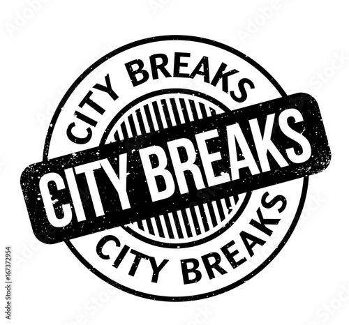 City Breaks rubber stamp. Grunge design with dust scratches. Effects can be easily removed for a clean, crisp look. Color is easily changed.