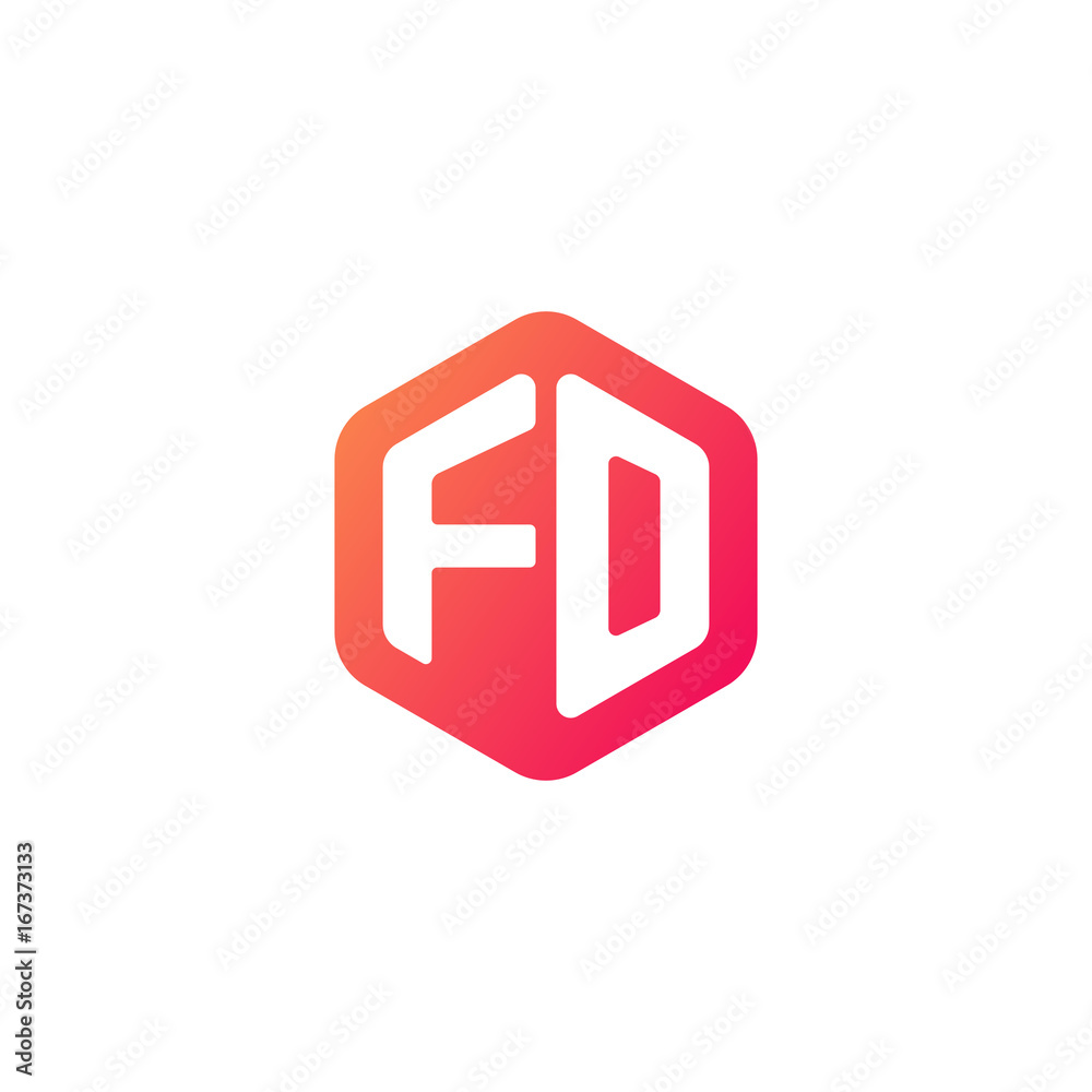 Initial letter fo, rounded hexagon logo, gradient red orange colors
 
