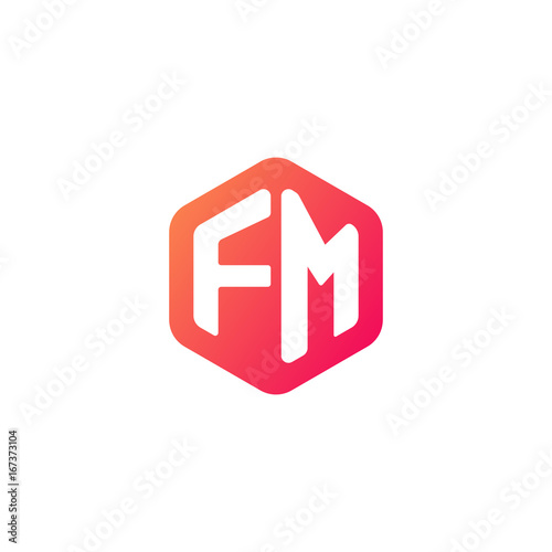 Initial letter fm, rounded hexagon logo, gradient red orange colors
 
