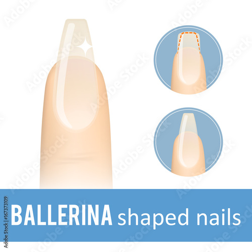 Nail manicure. How to make ballerina nail shape. Vector