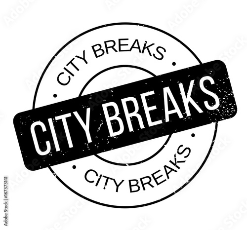 City Breaks rubber stamp. Grunge design with dust scratches. Effects can be easily removed for a clean, crisp look. Color is easily changed.